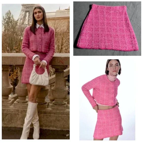 ZARA Pink Textured Knit Mini Skirt Size Small - Picture 1 of 5